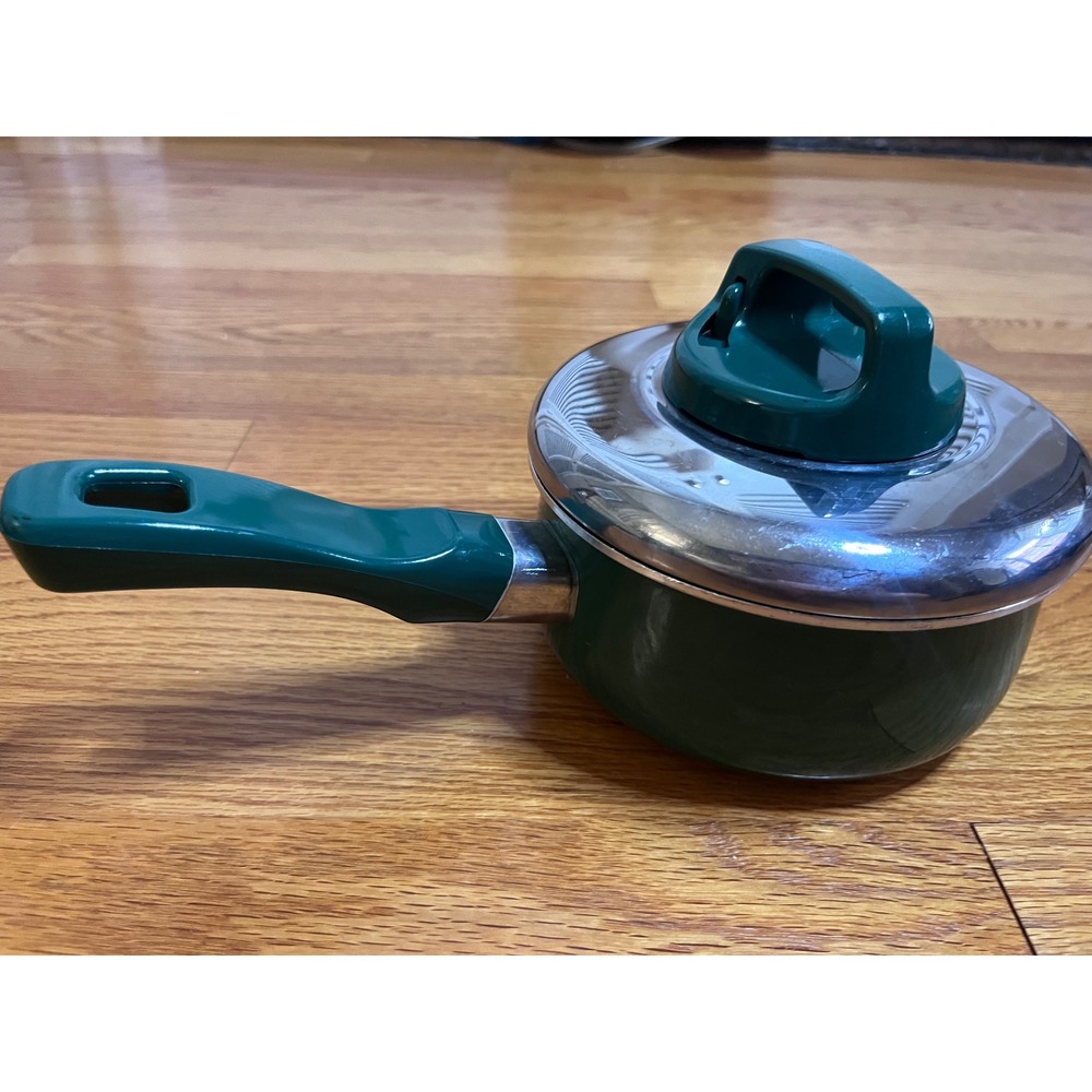T-Fal Resistal 6" Green Enamel Saucepan with Lid Adjustable Steam Vent  New